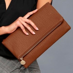 LULUS Vegan Leather Tan Foldover Clutch *sold out*